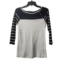 Lauren Ralph Lauren Striped 3/4 Sleeve Top Boat Neck Gold Buttons S - £17.00 GBP