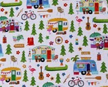 Cotton Camping Campers Trailers Summer Vacation Fabric Print by the Yard... - $13.95