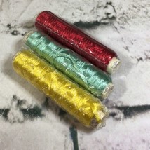 Vintage Embroidery Thread Lot Of 3 Spools Yellow Green Red String Crafts - £7.90 GBP