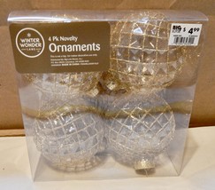 Christmas Ornaments 4pk Gold Glitter 3 1/2&quot; Clear Squares Winter Wonder ... - $4.89