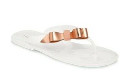 Ted Baker White Flip-flops Rose Gold Bow Sandals Thongs 7 - £54.79 GBP