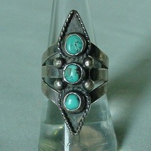 Silver Turquoise Vintage Navajo or Zuni?  Size 7 1/4--7 1/2 Ring - $135.00