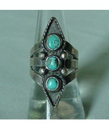 Silver Turquoise Vintage Navajo or Zuni?  Size 7 1/4--7 1/2 Ring - £107.91 GBP