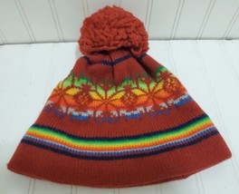 Vintage 70s Aris Knit Wool Big Pom Winter Ski Hat Snowflake Beanie Toque Cap Usa - £22.72 GBP