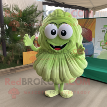 Lime Green Oyster mascot costume character dressed with a Corduroy Pants and Hai - $1,269.00