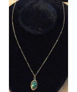 Vintage 1960s Crafted Silver Green Malachite Cabochon Pendant Chain Neck... - £79.26 GBP