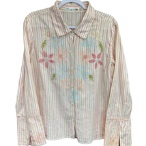 Johnny Was Embroidered Top Pink XL Long Sleeve Collared Button Up Stripe... - £67.29 GBP