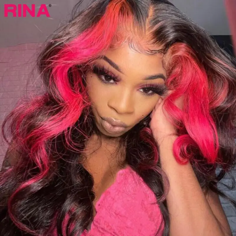 Easy wear and go wig pink highlight with black body wave wig human hair wigs pre thumb200