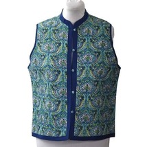 Orvis Quilted Vest Womens Large Reversible Paisley Blue 100% Cotton - £34.28 GBP