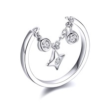 Silver Rings 925 Stelring Silver Chain Ring for Women Clear CZ Star Ajudtable Ri - £15.81 GBP