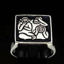Sterling silver Symbol ring Three Wise Monkeys See no Evil with Black enamel hig - £71.94 GBP