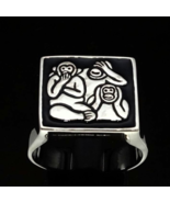Sterling silver Symbol ring Three Wise Monkeys See no Evil with Black en... - $122.55 CAD