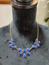 Women&#39;s Blue Beaded Stylish Gold Chain Statement Necklace - £14.05 GBP