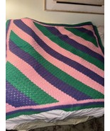 Handmade Granny Core Afghan Throw Vintage Blanket Full Bed - £27.42 GBP