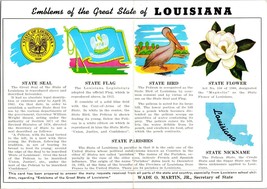 c1970 Louisiana State Emblems &amp; Capitol Large Fold Over Postcard Unposted - £27.87 GBP