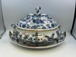 Antique Meissen BLUE ONION RICH Large Oval Soup Tureen with Underplate - £1,562.11 GBP