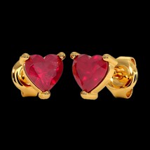 Ruby 22k Gold Stud Earrings Heart, Handmade earrings Jewelry, designer Special S - £302.25 GBP