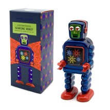 GEARING ROBOT 5&quot; Saint St. John Wind Up Blue Tin Toy Collectible Retro S... - £19.57 GBP