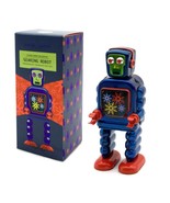 GEARING ROBOT 5&quot; Saint St. John Wind Up Blue Tin Toy Collectible Retro S... - £19.83 GBP