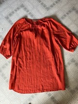 Ann Taylor LOFT Orange Popover with ties Blouse Cotton Blend Collarless Sz Large - $26.93