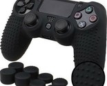 Silicone Grip Black Cover + (8) Multi Thumb Cap Non Slip For PS4 Control... - £7.16 GBP