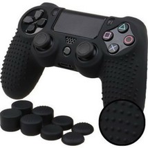 Silicone Grip Black Cover + (8) Multi Thumb Cap Non Slip For PS4 Control... - £7.09 GBP