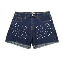 Gazoz Jeans Shorts Womens 9 Dark Blue Denim Mid Rise Embroidered Boyfriend - £23.72 GBP
