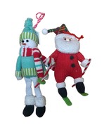 Skiiing Santa and Snowman Ornament Plush Pair Christmas Decorations 8” - $318.37 MXN