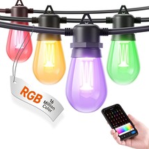 addlon 48FT Smart RGB Outdoor String Lights, Dimmable Patio Lights with 15 Water - £22.33 GBP