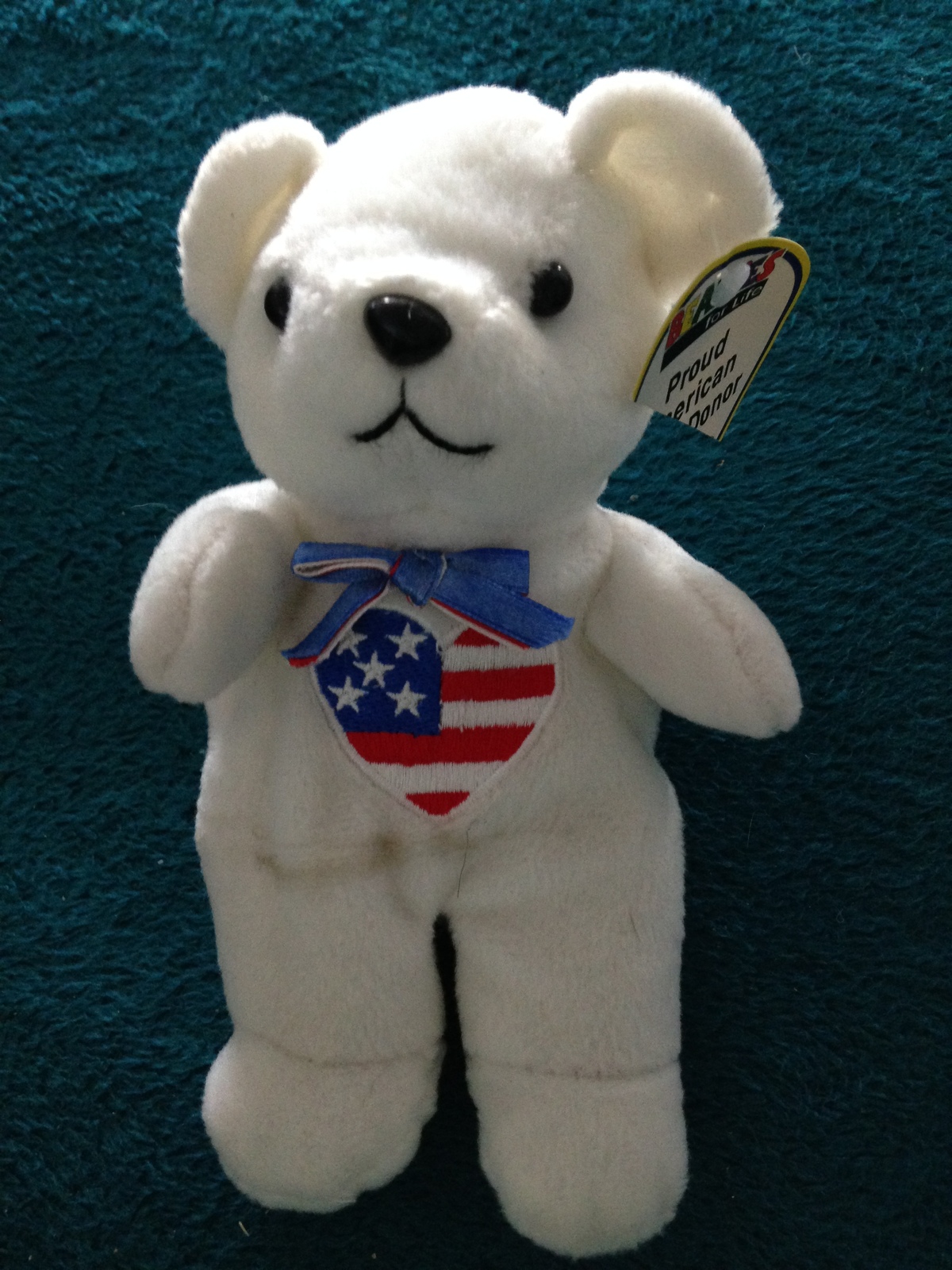 Primary image for patriotic red white & blue teddy bear 8" proud american blood donor beanie bear
