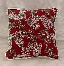 New Bella Lux Beaded Valentines Hearts Throw Pillow 12x12 Red Silver White Gold - £36.08 GBP