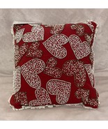New Bella Lux Beaded Valentines Hearts Throw Pillow 12x12 Red Silver Whi... - $63.00 CAD