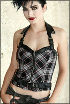 Lip Service Paradox Belted Corset Lacing Womens Bustier Top Black Pink Plaid NEW - £37.81 GBP