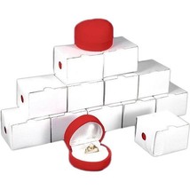 12 Red Velvet Flocked Heart Ring Jewelry Display Gift Boxes 2&quot; x 1 3/4&quot; - £12.72 GBP