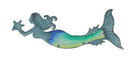 Blue Metal and Glass Art Mermaid Coastal Decor Wall Sculpture - £39.80 GBP