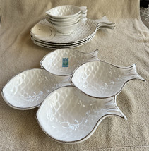 Sigrid Olsen Large Melamine Fish Shaped Dinner Plates, Divided Tray &amp; Soup Bowls - £106.71 GBP