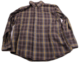 Arrow Mens Dress Shirt Brown Plaid Blue Gold Cotton Poly Blend 60/40 Lar... - $13.09