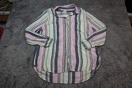 Beach Lunch Lounge Shirt Women Medium Long Sleeve Button Up Casual Striped - £17.76 GBP