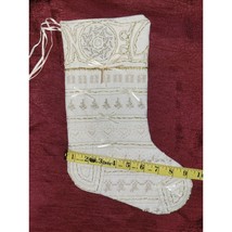 Vintage 13&quot; Ivory cotton hand embroidered NOEL Christmas Stocking boot - $18.70