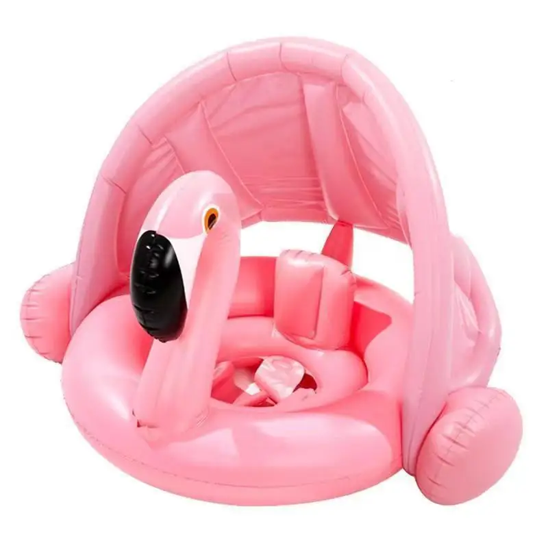 Flamingo Baby Swimming Ring with UPF 50+ Canopy Back Holder Never Flip, - £18.18 GBP