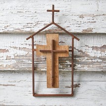 Cross wall Hanging in rustic Wood and Metal image 2