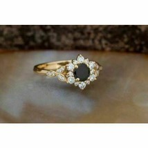 1.65Ct Simulated Black Onyx Diamond Halo Engagement Ring 14K Rose Gold Plated - £107.98 GBP