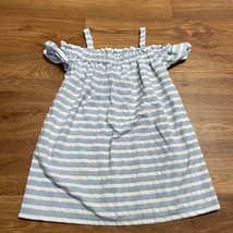Janie &amp; Jack Girls Blue White Striped Off Shoulder Summer Dress Size 5 - $23.76