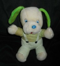 10&quot; Vintage Nanco White &amp; Green Sitting Puppy Dog Stuffed Animal Plush Toy Lovey - £18.57 GBP