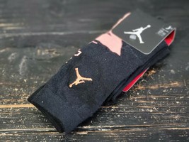 Jordan High Crew Black/Coral Orange Jumpman Logo 2 Pairs Socks Kids 5y-7y - £13.90 GBP