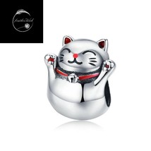 Genuine Sterling Silver 925 Lucky Maneki Japanese Cat Bead Charm For Bracelets - £15.86 GBP