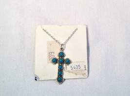 Vintage Sterling Silver Navajo Bell Trading Post Turquoise Cross Necklace K1542 - £51.43 GBP