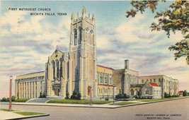 Linen Postcard AH B772 First Methodist Church Wichita Falls Texas 1944 Cancel - £5.35 GBP