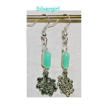 Mint green glass chicklet snowflake dangle earrings thumb200