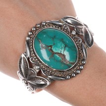 6.5&quot; c1950&#39;s Bell Trading Post Navajo Curio sterling green turquoise cuff - £270.48 GBP